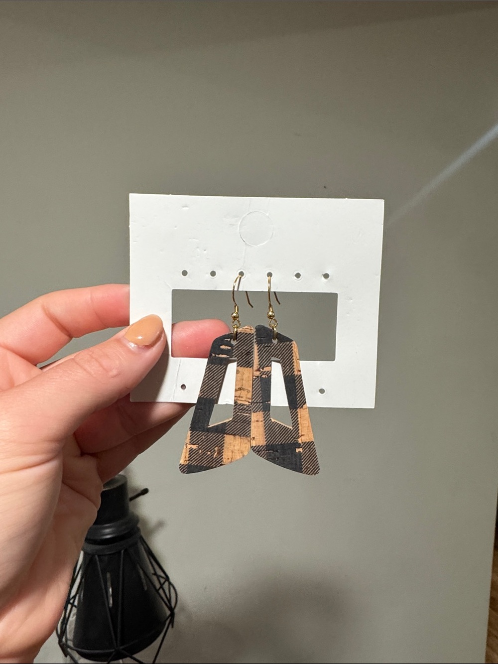 Plaid Cutout Drop Earrings in Brown and Black - Fashion Accessory